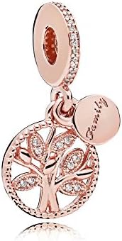 Stone BeadsTree of Love Dangle Charm,Red Enamel and Pink Cubic Zirconia with 925 Sterling Siver