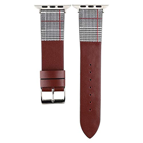 Preisvergleich Produktbild Mumuj Echtleder Watch Band , Lederarmbanduhr Hahnentritt-Lederarmband Schnalle Edelstahlband Gliederarmband Dekorativer Zubehör Uhrenarmband für Apple Watch 4 / 3 / 2 / 1 42 / 44mm (Rot)