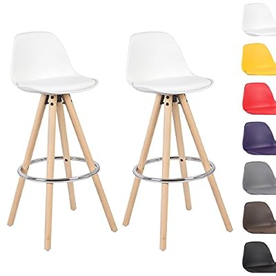 WOLTU® BH45ws-2, 2 x Tabouret de bar en plastique avec dossier + Repose-pieds design tabouret de cuisine en bois,Blanc