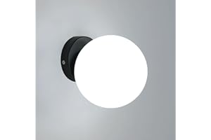 Goeco Lampada da Parete Interno, Applique da Parete Moderna, Paralume a Sfera in Vetro Dia.15cm, Base in Metallo Nero, Portalampada E27 per Camera da Letto e Soggiorno, Max.40W(Senza Lampadina)