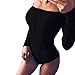 Produktbild VENMO Mode Frauen Solide Sexy Schulterfrei Slim Fit Long Sleeved Playsuit Damen Jumpsuits Langarm Outfit Bandage Dreieck Overalls Body Trikot Camisole Weste Stretch Riemchen Siamesische Hose (Black, S)