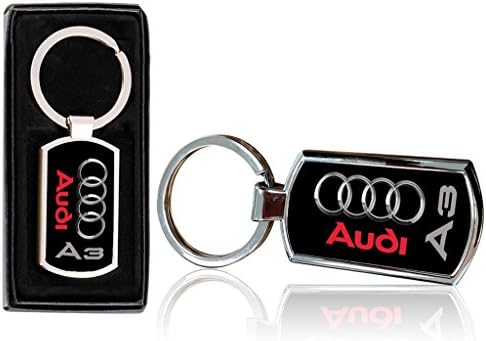 VVM Tech Audi A3 Car Logo Design Printed Chrome Metal Rectangle Keyring with Free Gift Box - 0001