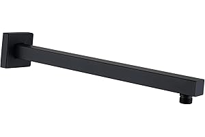 Katezon Square Shower Arm with Flange, Made of Solid Stainless Steel, 50 cm Shower Head Extension Extender Pipe Arm, Wall-Mounted for Fixed Bathroom Shower Head (Matte Black)