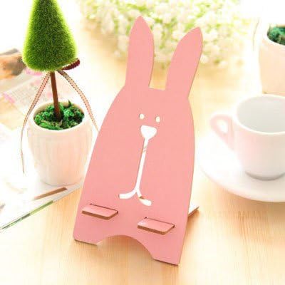 Didcant Wooden Rabbit Phone Holder (Rabbit, Pink)