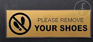 fingerz Please Remove Your Shoes Laminated Acrylic Glass Hanging Sign Boards Office Hospital Signage Medical Collage Gold Black (30 x 10 cm)