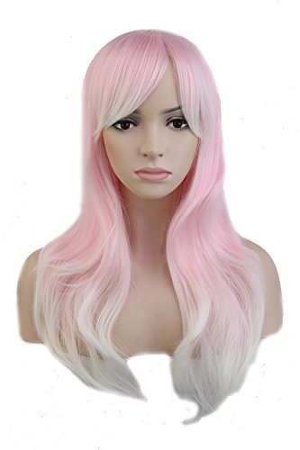S-noilite® Fashion Womens Long Wig Wavy Curly Hair Harajuku Style Cosplay Anime Full Wigs (Mix Pink White)