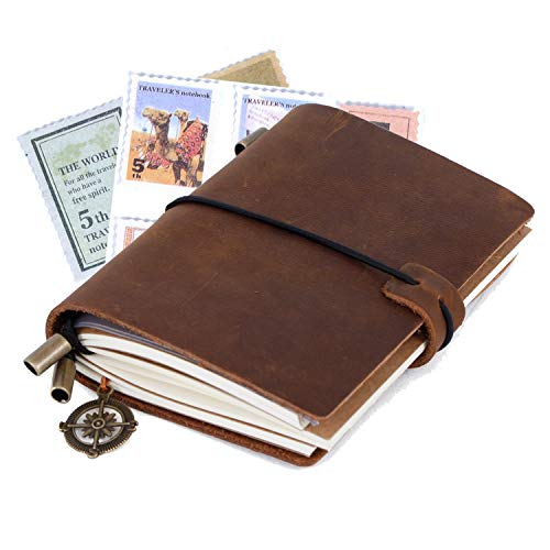 Cuaderno de notas de cuero , hecha a mano recargables diario bloc de notas cuaderno de viajero de regalo para hombres mujeres estudiantes, 5.1 × 4.1'', Marrón (Brown)