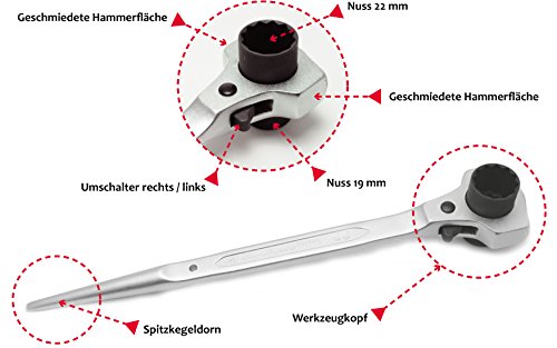 Gerüstbauratsche OSTENDORP ORIGINAL Gerüstbau-Ratschenschlüssel Gerüstbauerknarre Doppelratsche 19 / 22 mm - 2