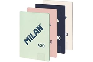 MILAN® Pack 4 libretas A4 encoladas, papel cuadriculado (5 x 5 mm), 48 hojas de 95 gr/m², colección goma 430