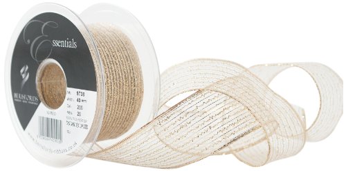 Berisfords 40 mm Wired Tinsel Mesh Ribbon, Gold