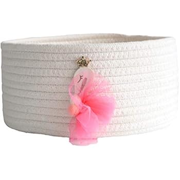 Inwagui Mignon Panier De Rangement Tisse En Coton Boite De Rangement Petit Ronde Panier Decor De Cygne Stockage Pour Bureau Accessoires Bebe Blanc Placard Rangement Et Organisation Paniers Et Boites De Rangement
