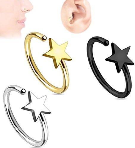2PCS Cartilage Tragus Helix Piercing Daith Star Nose Hoop Hinger Septum Studs Ring Piercing Randomly send