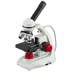 AmScope 40X-1000X Dual Top & Bottom LED Solid-metal Portable Compound Microscope with Red Knobs