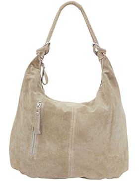 AMBRA Moda Damen Wildleder Handtasche Schultertasche Beutel Hobo Bag Veloursleder Suede WL808