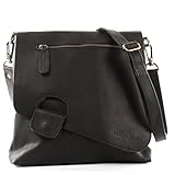  LECONI Umhängetasche Damen-Tasche Crossbag Rinds-Leder Natur Schultertasche Vintage-Look Ledertasche Frauen + Herren Handtasche aus Echt-Leder 29x29x6cm schwarz LE3027-wax