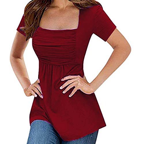 WUDUBE 2019 Women Ladies Blouse Tops T Shirt Spring Summer Casual Short Sleeve Sexy Fashion Sports Running Tee Tube Solid Color Slim Ru