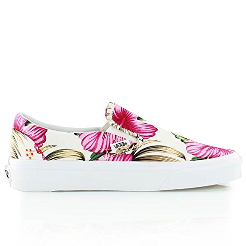 Womens Vans Classic Slip On Hawaiian Floral White Canvas Retro Trainers - White Floral - 5