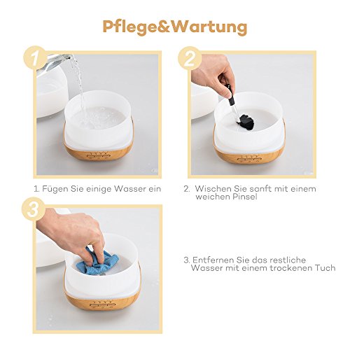 Aroma Diffusor Anjou 500ml Luftbefeuchter ätherisches Öl Diffusor Duftzerstäuber für Aromatherapie, einstellbarer Nebelausstoß, 7 Farbstufen, Niedrigwasserschutz - 4