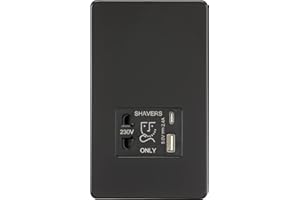 Knightsbridge Screwless Shaver socket with dual USB A+C (5V DC 2.4A shared) - matt black