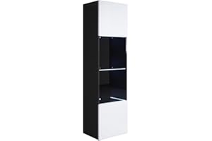 MB Muebles Bonitos, Vitrina Colgante Luke V6 para Salón o Comedor Moderno con Luz LED, Mueble Modular de Melamina Brillo, Color Negro y Blanco, 40x165x29 cm