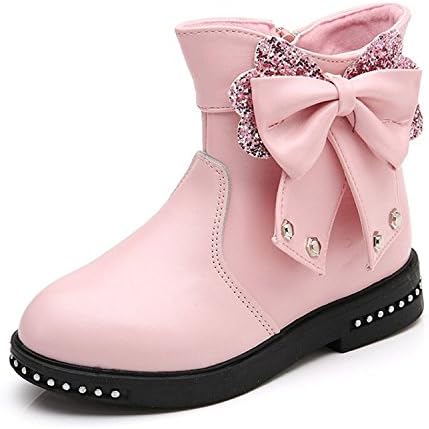 KVbaby Baby Girls Winter Boots Glittery Bowknot Warm Snow Ankle Boots Kids Comfort Martin Boots Leather Booties Shoes Casual Trendy