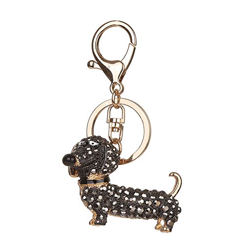 Preisvergleich Produktbild Kristallrhinestone-Schlüsselring, Chickwin Art und Weise nette Hund eschlüsselring-Handtaschen Keychain Geschenk-Schlüsselketten (Schwarz)