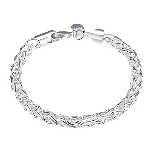 Brazalete JoyliveCY para mujer, de estilo elegante, bañado en plata de ley de 925 milésimas, con diseño trenzado y de color blanco