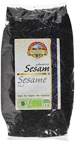 Schwarzer Sesam Bio 1 kg ganze aromatische intensiv schmeckende Samen, tief-schwarze Körner, Rohkost, ungeschält 1000g