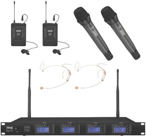 4-Channel UHF Wireless 2 x Tie Clip 2 x Handheld &amp; 2 x headset Mic System