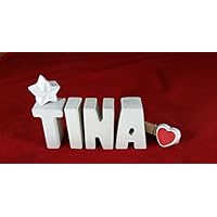 Beton, Steinguss Buchstaben 3 D Deko Schriftzug Namen TINA als Geschenk verpackt! Ein etwas ausgefallenes Geschenk zur Geburt, Taufe, Geburtstag oder auch zu anderen Anlässen.