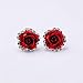JaneDream Womens Delicate Rose Flower Rhinestone Ear Stud Earrings Red