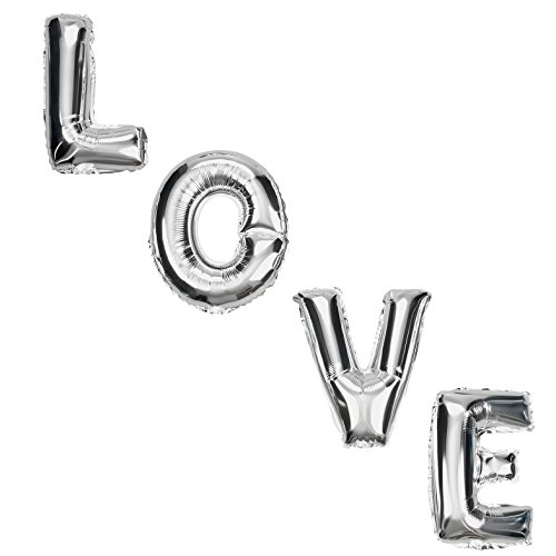 DekoRex® LOVE Folienballons Buchstabenballons Luftballons Heliumballons in Silber 40cm hoch - 2