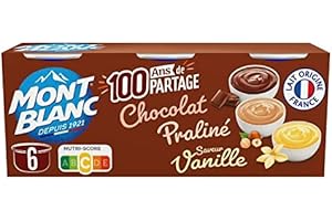 EPICERIE SUCRÉE MONT BLANC - Crème Dessert Multivariétés Chocolat/Vanille/Praliné 6X125G - le Lot De 3