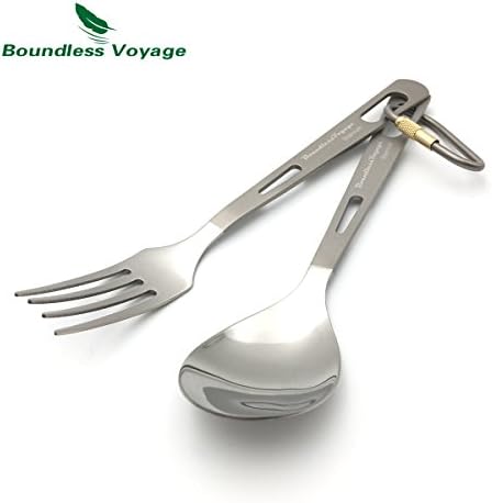 Kimtime Titanium 2 Piece Fork and Spoon Set Healthy &amp; Eco-Friendly Extra Strong Ultra Lightweight Titanium Cutlery,Knife Fork Spoon Chopsticks  Utility Cutlery Set, For Home Use/Travel Outdoor/Camping