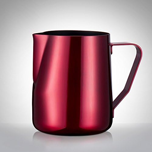 Milk Frothing Pitcher Jug, EVIICC Stainless Steel Thicken 1mm Type Milk Pitcher Cup for Barista Cappuccino Espresso Coffee Cafe Latte Art (35oz / 1000ml, Red)