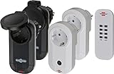 4er Funksteckdosen Set (2x IP20 und 2x IP44 Schutz) zum komfortablen Ein- und Ausschalten von Elektrogeräten und Lampen bis 1000 W im Innen-und Außenbereich