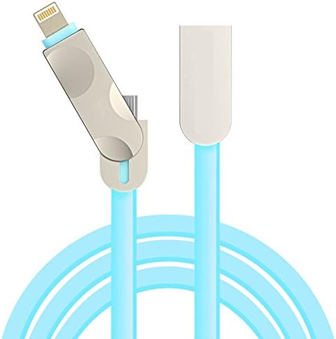 2 in 1 Lightning and Micro USB Cable，Ctbd 2 M/6.6 ft Charging Cable Cord for iPhone, iPad /iPod and Samsung,HTC,Nexus,Huawei,Nokia, Sony &amp; more (Cyan)
