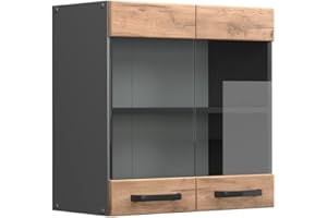 ‎VICCO Vicco Küchenglasschrank R-Line, Glashängeschrank, Goldkraft Eiche/Anthrazit, 60 cm