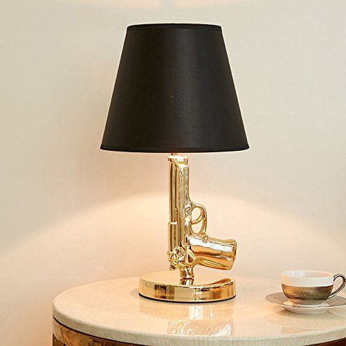 Preisvergleich Produktbild Pointhx Galvanisieren Sie Goldgewehr-Lampen-Pistolenform-Nachtt... Schlafzimmer-Lampen für Wohnzimmer-Neuheit LED Schreibtisch-Lampen (Color : Gold)