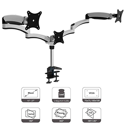 HFTEK DS137S 3 Fach Monitor Standfuß Halterung Halter Tischhalterung Stand für Monitor 15" bis 27" Zoll mit VESA 75/100 (DS137S Weiss)