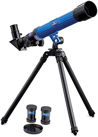 GLOW Telescope for Kids – Blue Mini Tripod Science Learning Sky Space Stars Moon Planet Exploration Toy Gift with Up to 40x Magnification, Lens and Eyepiece Covers, Focus and Viewing Angle Adjuster