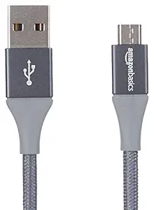 AmazonBasics Double Braided Nylon Micro USB Charging Cable for Android Phones (3 Feet, Dark Grey)