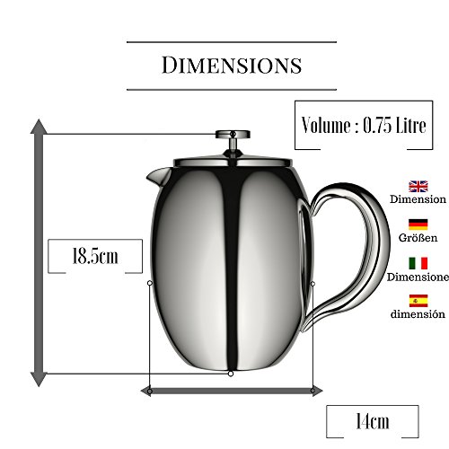 VeoHome – Pressfilter-Kaffeekanne – Kaffeebereiter – unzerbrechlich und hält Ihren Kaffee dank der Doppelhülle lange warm (0.75 Liter) - 4