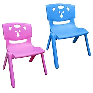 Sunbaby Magic Bear Face Chair Strong & Durable Plastic Best for School Study, Portable Activity Chair for Children,Kids,Baby (Weight Handles Upto 100 Kg Each)-Combo of 2 Blue/Pink