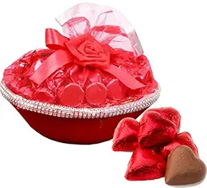 Valentine, Birthday Gift Red Velvet Chocolate Basket Hamper Gift for Girlfriend,Boyfriend,Husband,Wife-30 Assorted Handmade Heart Shape Chocolates