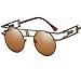 Produktbild LANOMI Retro Sonnenbrille Rund Vintage Gothic Steampunk Metallrahmen Damen Herren Verspiegelt Brillen UV400 (Braun Rahmen mit braun Linsen)