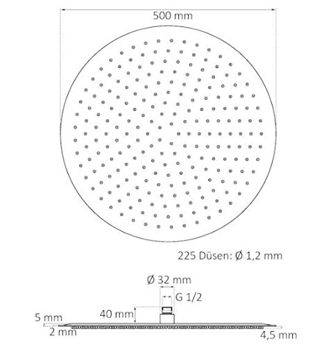 Kopfbrause rund 30 cm Regendusche Regenbrause Brausekopf Duschkopf Edelstahl poliert - 7