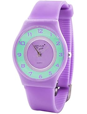 Willis Unisex Kinderuhr Student Armbanduhr 3D Cartoon Gummi Band Sportuhren Analog Uhr für Jungen Mädchen Kinder-Lila