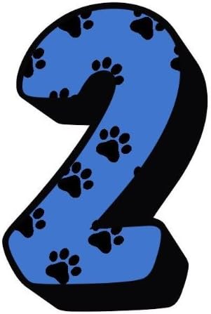 Dog - Cat Paw Prints With Blue Number 2 Sticker For House Door / Wheelie Bin / Dustbin - Choose Number