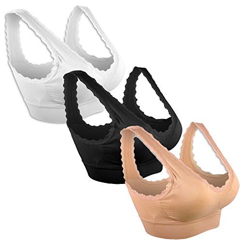 3er Pack Libella Damen Bügelloser Komfort-BH Wohlfühl BH Schlaf BH Seamless Basic Schwarz Haut Weiss 3717